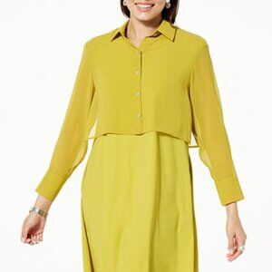 Wynne Layers Blue Chambray Chiffon Crop Shirt Jacket Cover Up Large